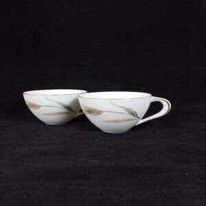 Lot of 2 Sango Autumn Gold Fine China Flat Cups Tea Coffee 1 7/8" tall Vintage